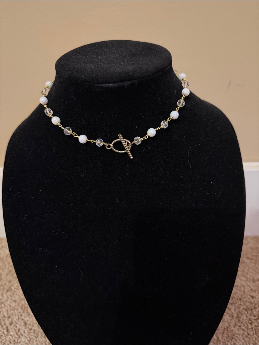 Gold Toggle Pearl and Crystal Choker Necklace